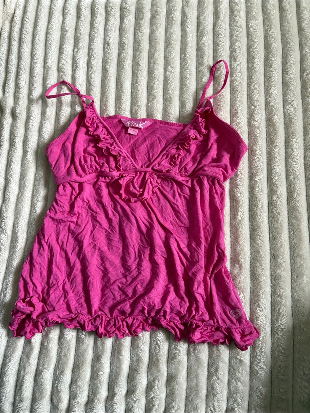 Y2K PINK Victoria's Secret Bright Pink Ruffle-Trim Camisole Babydoll top